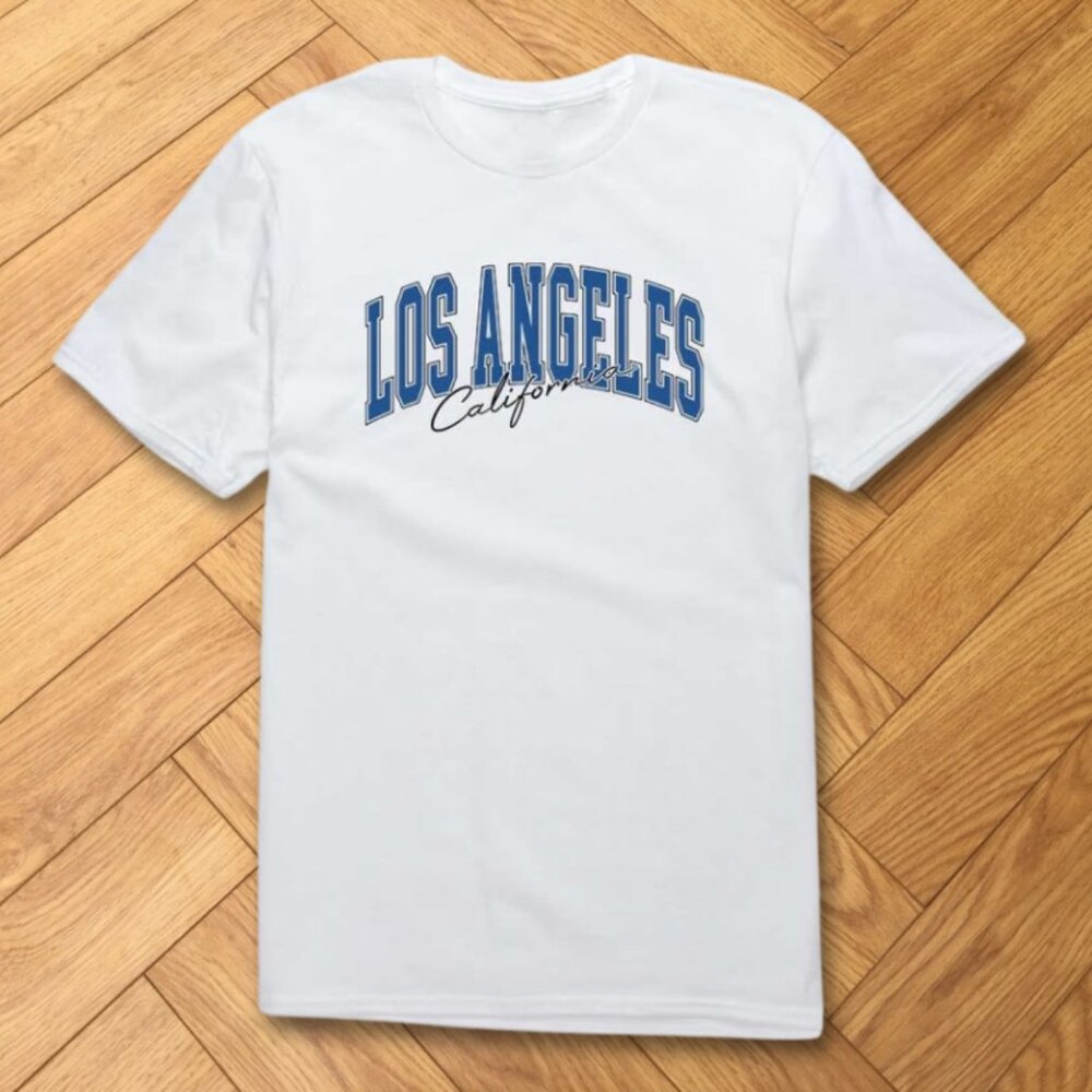 Los Angeles California Varsity Lettering Tee Clean Aesthetic